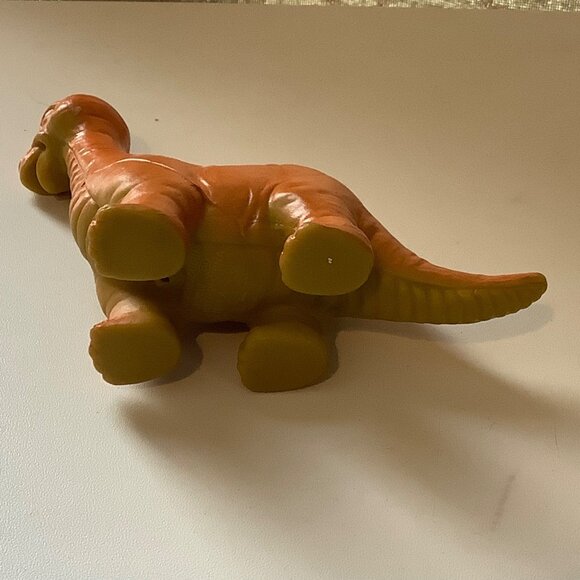 Orange Rubber Brachiosaurus Dinosaur Toy Kids 2018 4.5”x3.5” Long Neck - Picture 3 of 6